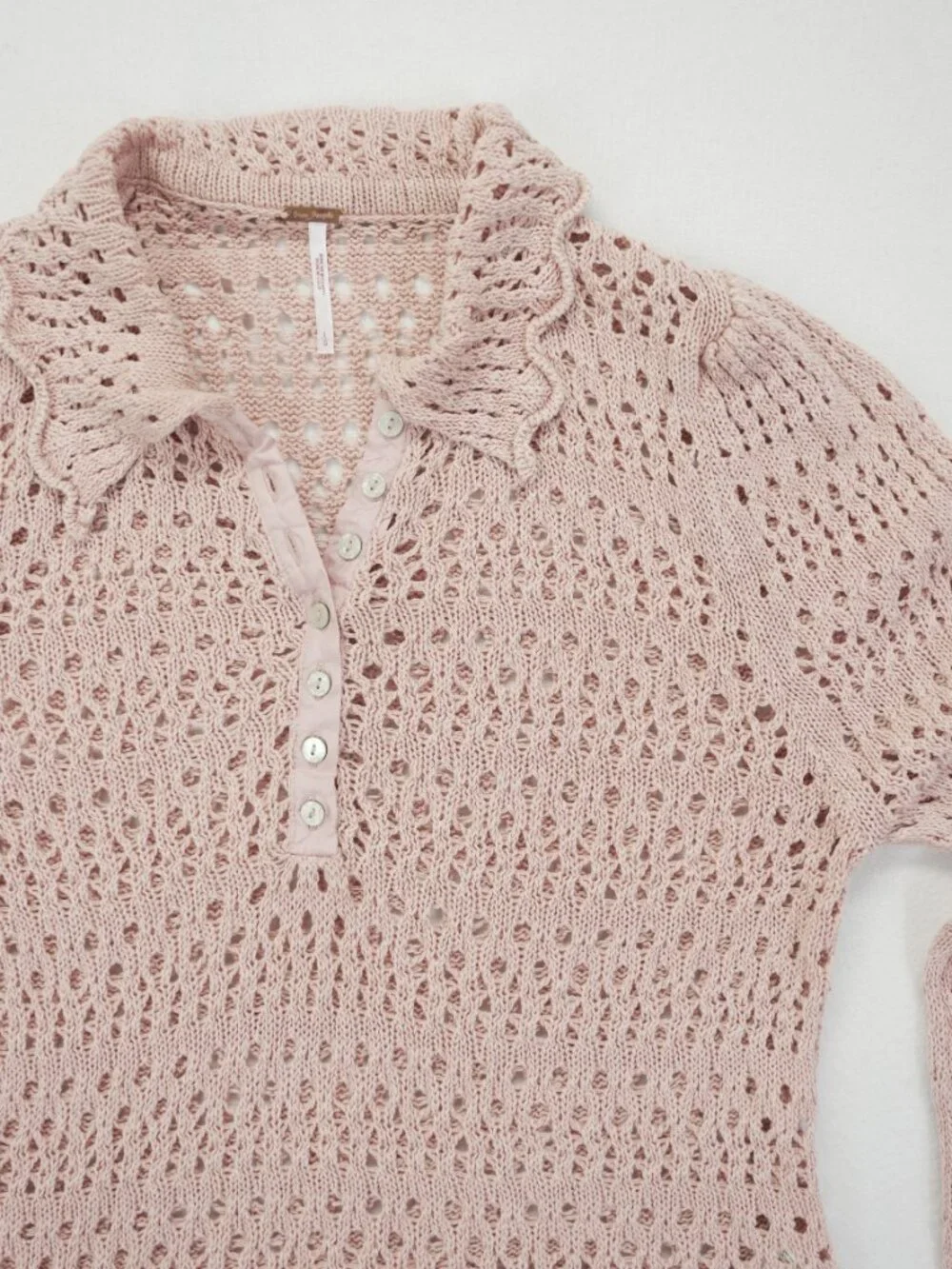 Free People Pointelle Pullover Sweater In Mauve‎ Rose L Crochet Cottage Ribbon